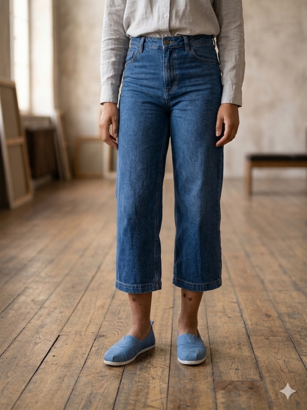 Serra Cropped Wide-Leg Jeans in Blue